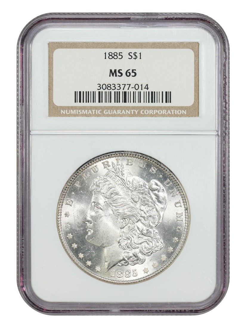 1885 $1 NGC MS65 - Morgan Dollar Popular Collector Date: 1885 $1 NGC MS65 - Morgan Dollar Popular Collector Date A rare and highly sought-after 1885 Morgan Dollar, certified by the Numismatic Guaranty Corporation (NGC) as MS65, is up for auction. This uncir