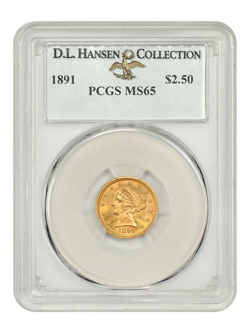 D.L. Hansen Ex: 1891 Liberty Head $2.50 PCGS MS65: D.L. Hansen Ex: 1891 Liberty Head $2.50 PCGS MS65 A stunning example of American numismatics, the 1891 Liberty Head $2.50 PCGS MS65 is a true treasure for collectors. With its exceptional grade and cr