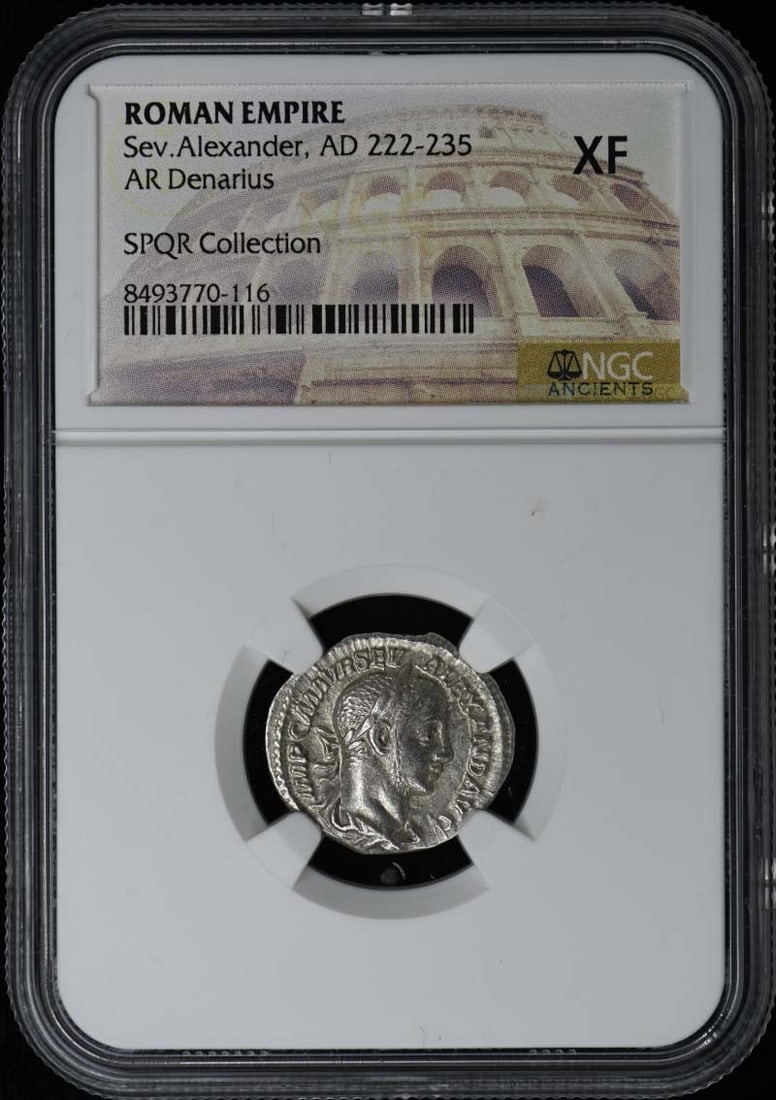 AD 222-235 ROMAN EMPIRE AR Denarius NGC XF40 - Sev.Alexander: AD 222-235 ROMAN EMPIRE AR Denarius NGC XF40 - Sev.Alexander Experience the majesty of the Roman Empire with this stunning AD 222-235 ROMAN EMPIRE AR Denarius, certified by NGC and graded XF40. Mintag
