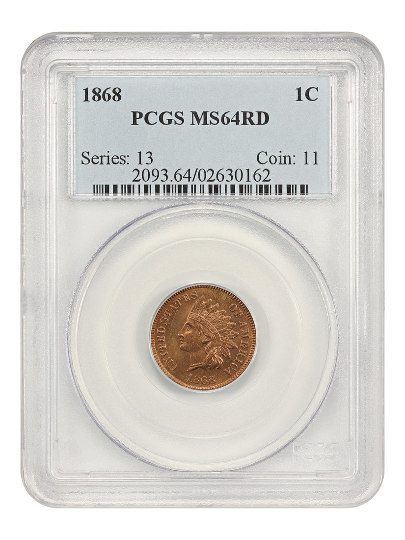 1868 1C PCGS MS64RD - Indian Cent Better Date: 1868 1C PCGS MS64RD - Indian Cent Better Date Experience the beauty of one of America's earliest coins, the 1868 Indian Cent, graded MS64RD by PCGS. This stunning example boasts a high grade and is ce
