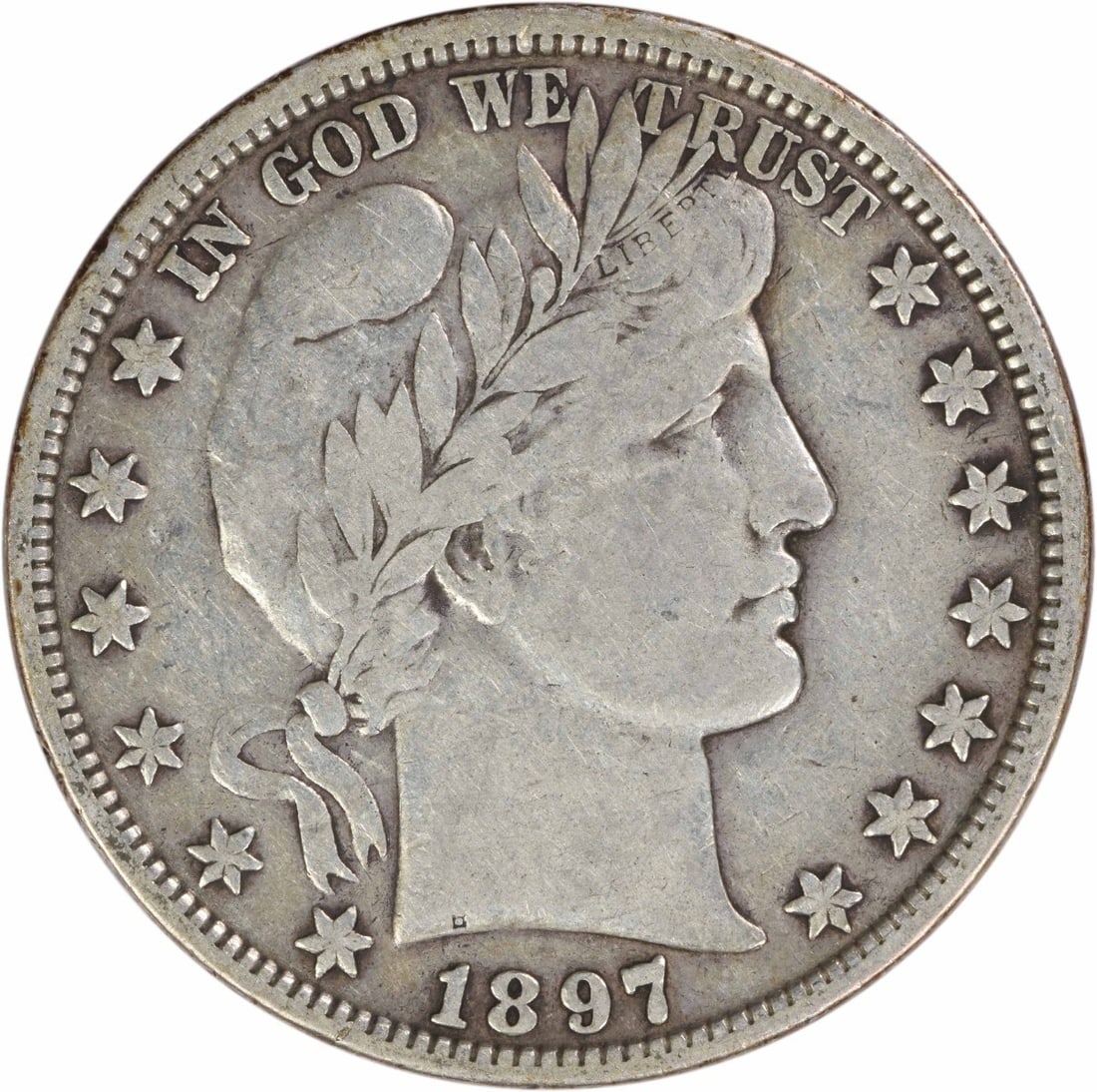 1897 Barber Silver Half Dollar - VF Uncertified: 1897 Barber Silver Half Dollar - VF Uncertified A rare and historic opportunity to own a piece of American numismatic history, the 1897 Barber Silver Half Dollar is a stunning example of early 20th-ce