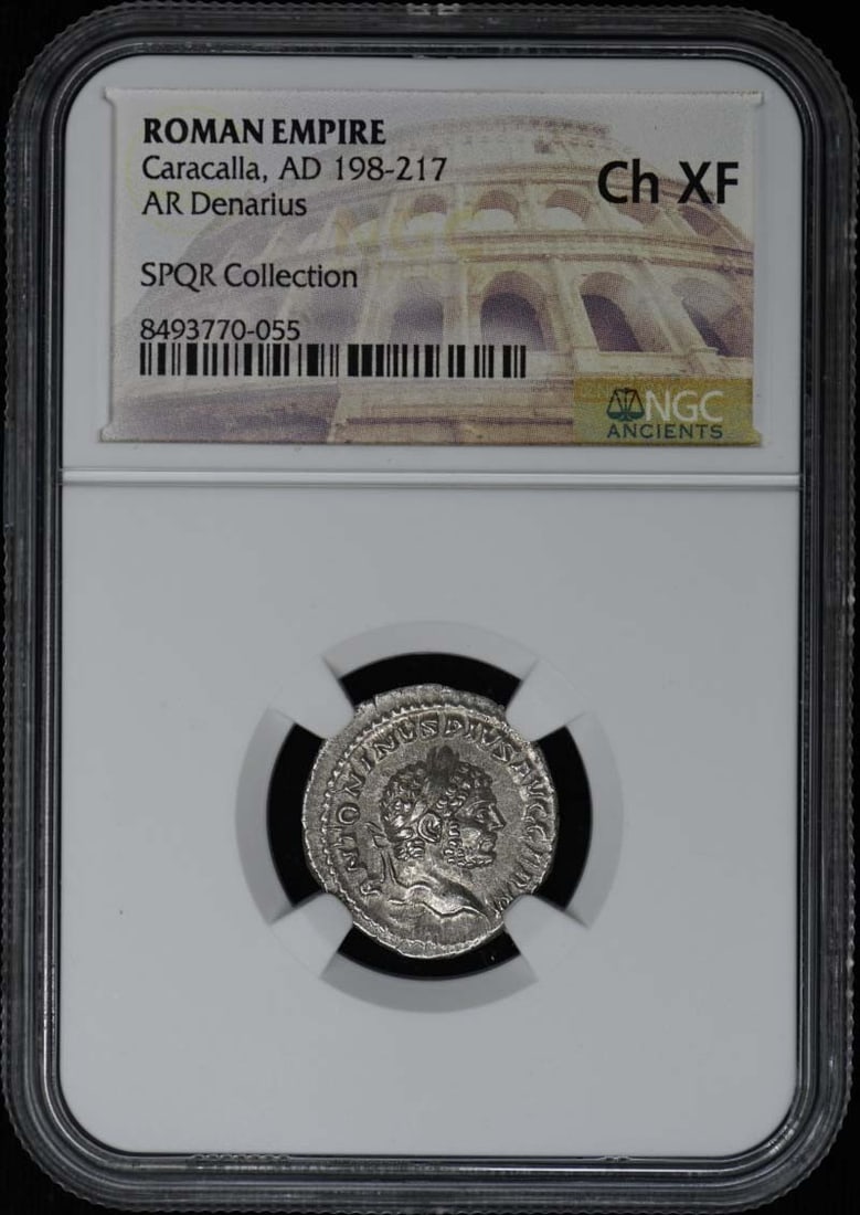 Roman Empire Caracalla AD 198-217 Ar Denarius NGC XF45: Roman Empire Caracalla AD 198-217 Ar Denarius NGC XF45 Experience the majesty of ancient Rome with this stunning Roman Empire Caracalla AD 198-217 Ar Denarius, certified by NGC and graded XF45. Minted