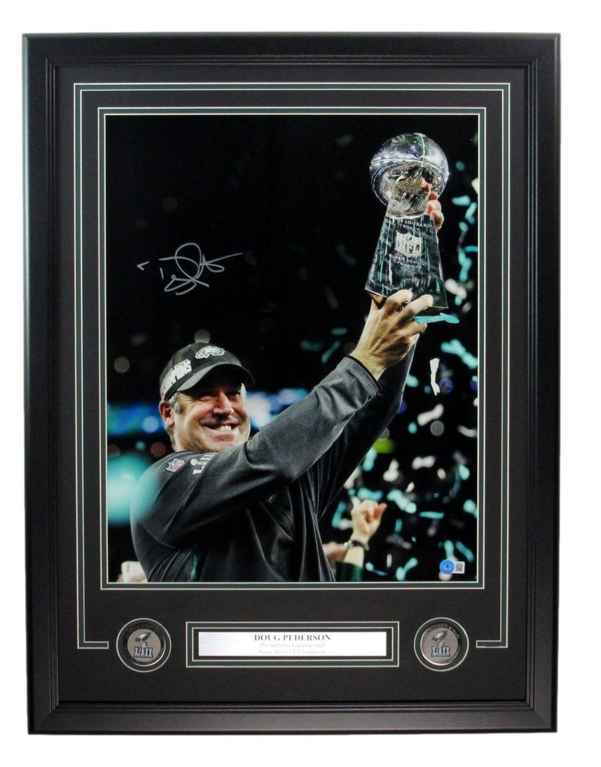 Beckett186282 Doug Pederson Autographed 16x20 Photo Philadelphia Eagles Framed: Beckett186282 Doug Pederson Autographed 16x20 Photo Philadelphia Eagles Framed Get ready to show off your Eagles pride with the autographed 16x20 photo of legendary coach Doug Pederson, signed in auth