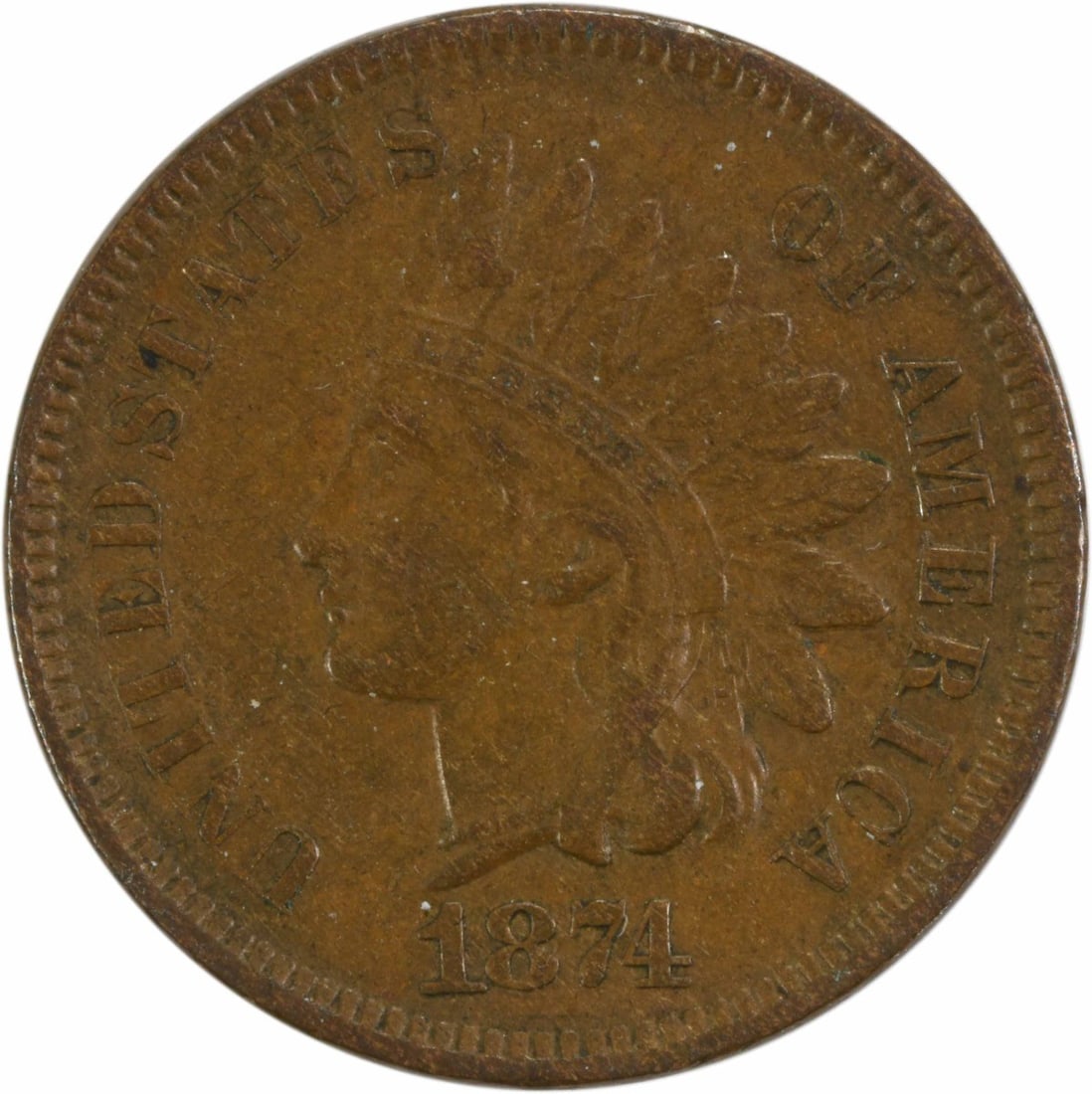 Uncertified 1874 Indian Cent EF: Uncertified 1874 Indian Cent EF A rare and beautiful 1874 Indian Cent, certified EF (Extremely Fine) condition, boasts stunning details from the iconic James Barton Longacre design, including the dist