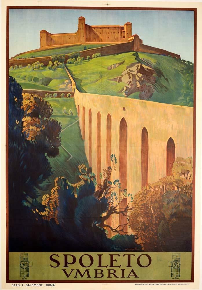 Poster Spoletto Umbria By Cesare Simonetti 1927 Talian Railways Italian Travel: Poster Spoletto Umbria By Cesare Simonetti 1927 Talian Railways Italian Travel Experience the art of Italian travel in the 1920s with this stunning poster by Cesare Simonetti, created in 1927 for Tali