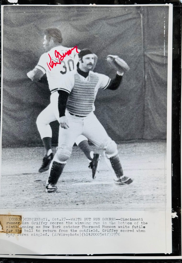 Photo Ken Griffey Sr Autographed 8X10 Baseball Wire: Photo Ken Griffey Sr Autographed 8X10 Baseball Wire Get ready to relive one of the most iconic moments in baseball history with this autographed 8x10 wire photo of Ken Griffey Sr scoring the game-winn