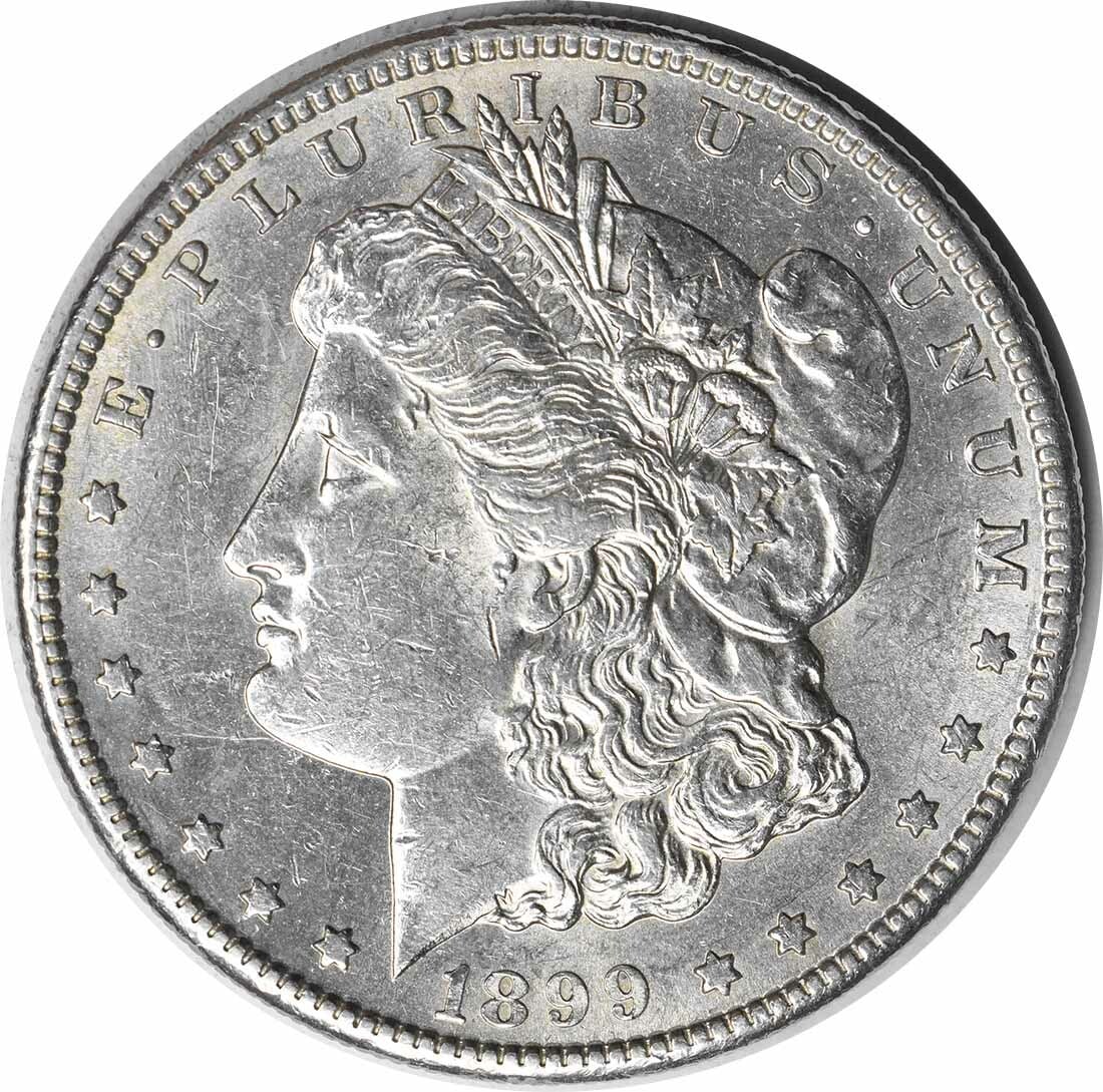 Uncertified 1899-S Morgan Silver Dollar AU Slider: Uncertified 1899-S Morgan Silver Dollar AU Slider Get your hands on a rare and beautiful 1899-S Morgan Silver Dollar, certified as AU (about uncirculated) with a slider indicating its circulated condi