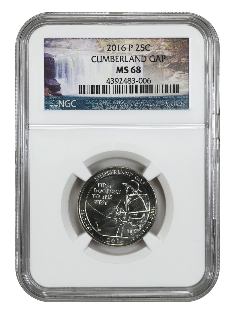2016 P 25c Cumberland Gap NP NGC MS68 Type 1 Clad: 2016 P 25c Cumberland Gap NP NGC MS68 Type 1 Clad Experience the beauty of America's natural wonders with this stunning 2016 P 25c Cumberland Gap NP NGC MS68 Type 1 Clad quarter, certified by the reno