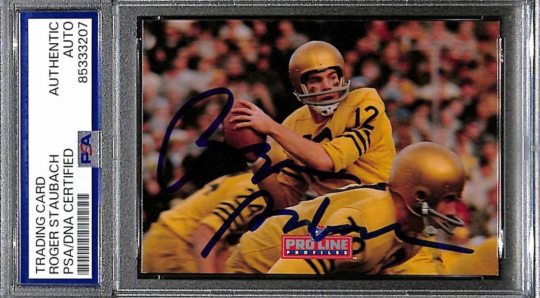 190931 Roger Staubach HOF Signed/ Auto 1992 Pro Line Profiles #2 Navy Cowboys PSA: 190931 Roger Staubach HOF Signed/ Auto 1992 Pro Line Profiles #2 Navy Cowboys PSA Meet the ultimate collector's treasure - a 190931 Roger Staubach HOF Signed Auto 1992 Pro Line Profiles #2 Navy Cowboy