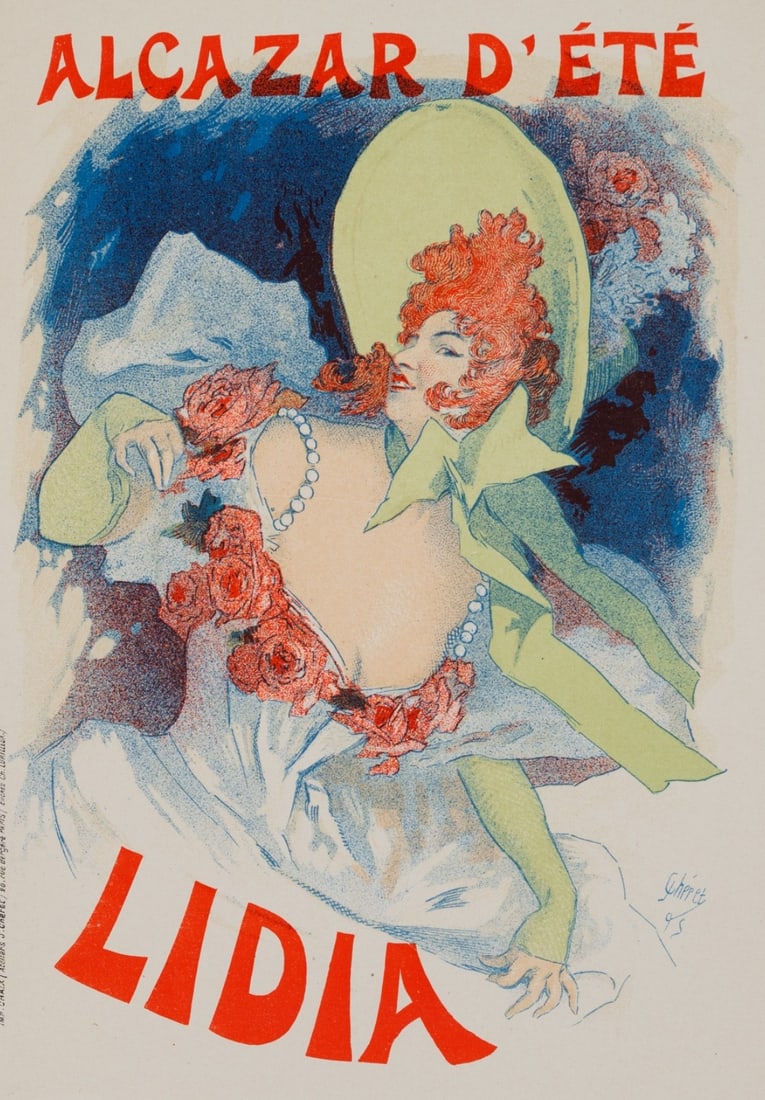 Lithograph Cheret Alcazar Dete Lidia 1894 Les Affiches Illustrees: Lithograph Cheret Alcazar Dete Lidia 1894 Les Affiches Illustrees Experience the vibrant Art Nouveau style of Jules Cheret, one of France's most renowned artists, in this stunning 1894 lithograph post