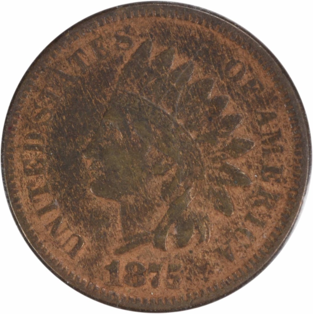 1875 Indian Cent (RPD) - Choice VF, Uncertified: 1875 Indian Cent (RPD) - Choice VF, Uncertified A rare and highly sought-after 1875 Indian Cent, certified in Choice VF condition, boasts stunning details from the iconic James Barton Longacre-designe