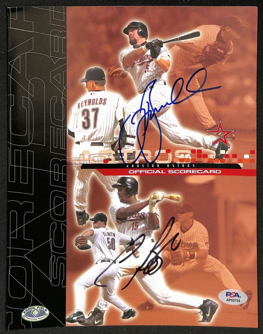 Craig Biggio & Jeff Bagwell Astros Signed Autographed Scorecard (PSA/ DNA): Craig Biggio & Jeff Bagwell Astros Signed Autographed Scorecard (PSA/ DNA) Get ready to relive the glory days of the Houston Astros with this incredible autographed scorecard signed by two of its all-