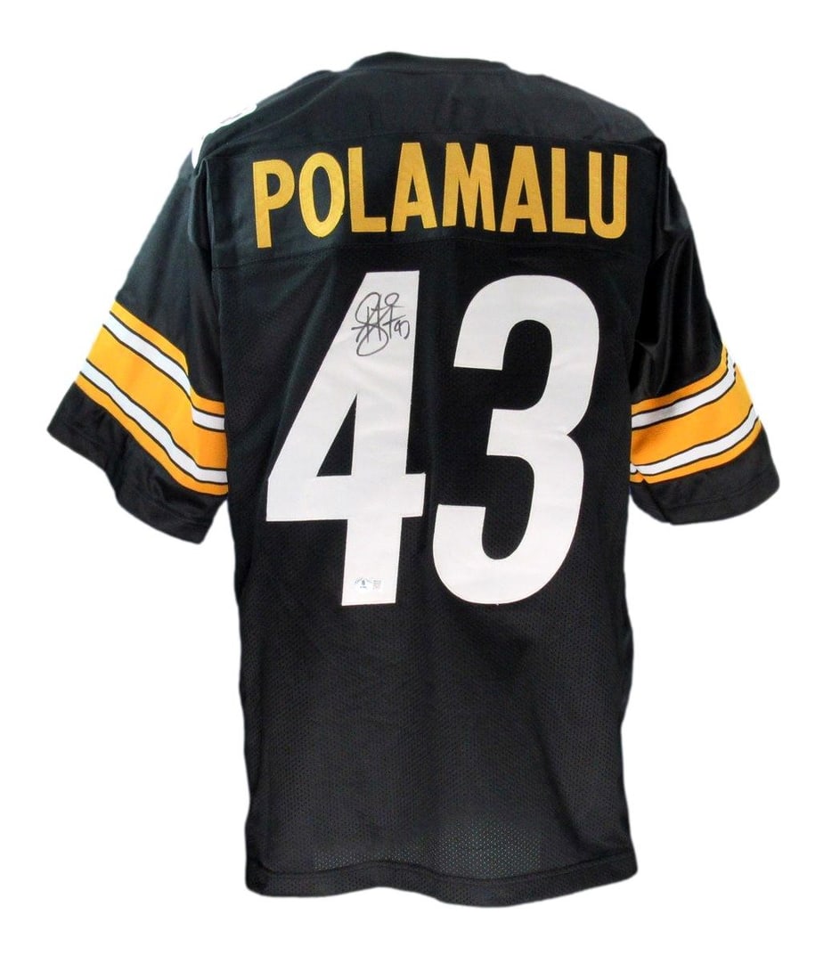 190333 Troy Polamalu Signed/ Auto Custom Black Football Jersey Steelers Beckett: 190333 Troy Polamalu Signed/ Auto Custom Black Football Jersey Steelers Beckett Get ready to show off your Steelers pride with the autographed Troy Polamalu jersey, officially authenticated by Beckett