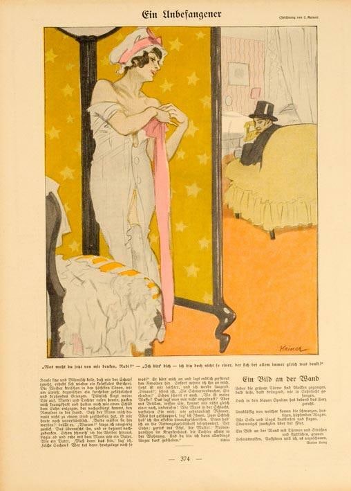 Original Simplicissimus 1913 By Kainer Eine Unbefangener On Linen: Original Simplicissimus 1913 By Kainer Eine Unbefangener On Linen Experience the elegance of Art Nouveau with this stunning 1913 Simplicissimus poster, created by renowned artist Kainer. Measuring jus