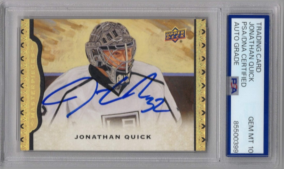 50 Jonathan Quick 2015 Upper Deck Masterpieces Auto Card PSA Authentic Card/: 50 Jonathan Quick 2015 Upper Deck Masterpieces Auto Card PSA Authentic Card/ Get ready to own a piece of hockey history with this 50 Jonathan Quick 2015 Upper Deck Masterpieces Auto Card, authenticate