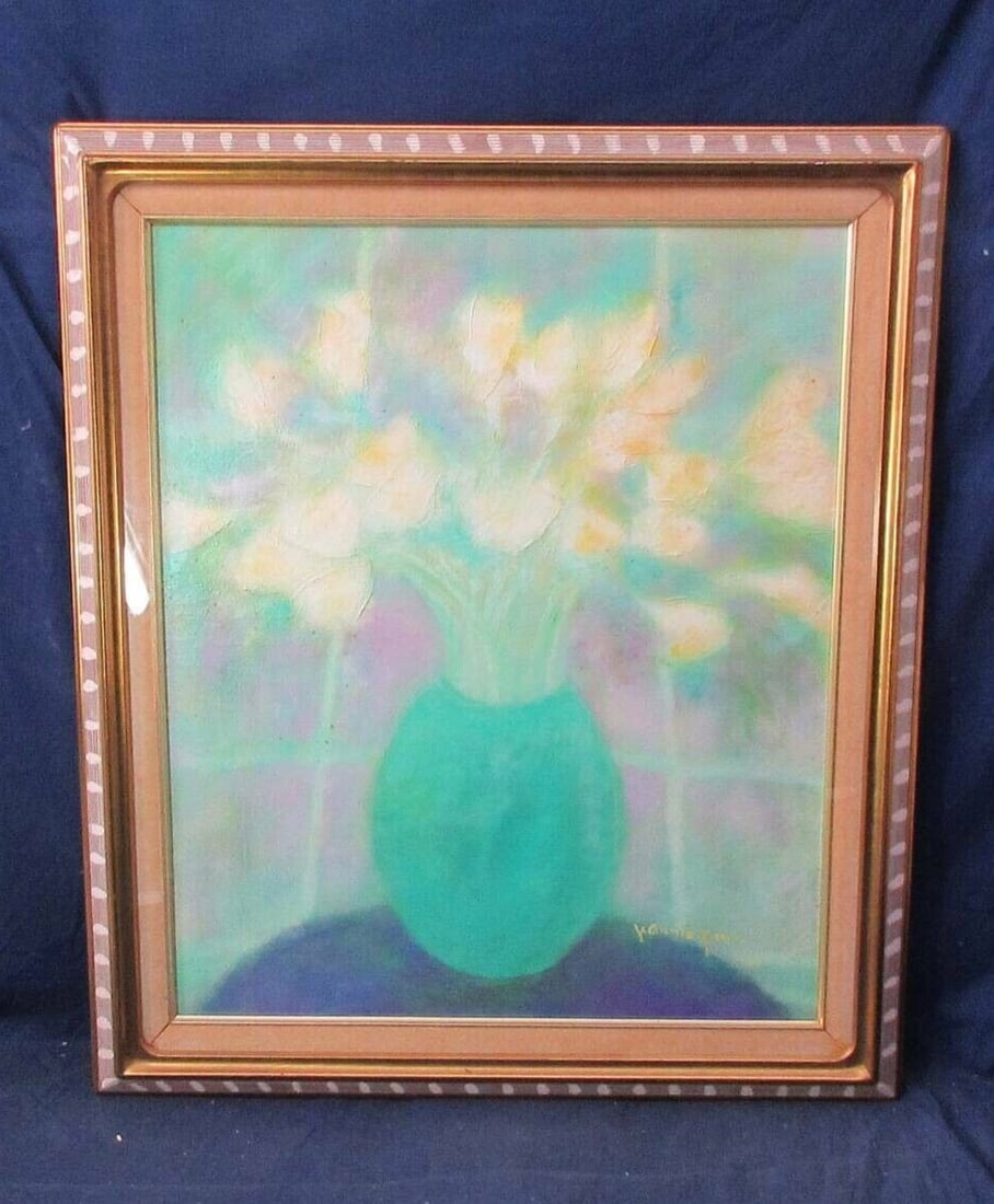 Jeannie Kimm Original Oil on Canvas Signed Still Life with Flower Bouquet Painting: Jeannie Kimm Original Oil on Canvas Signed Still Life with Flower Bouquet Painting Experience the beauty of Jeannie Kimm's original oil on canvas still life, featuring a stunning bouquet of flowers se