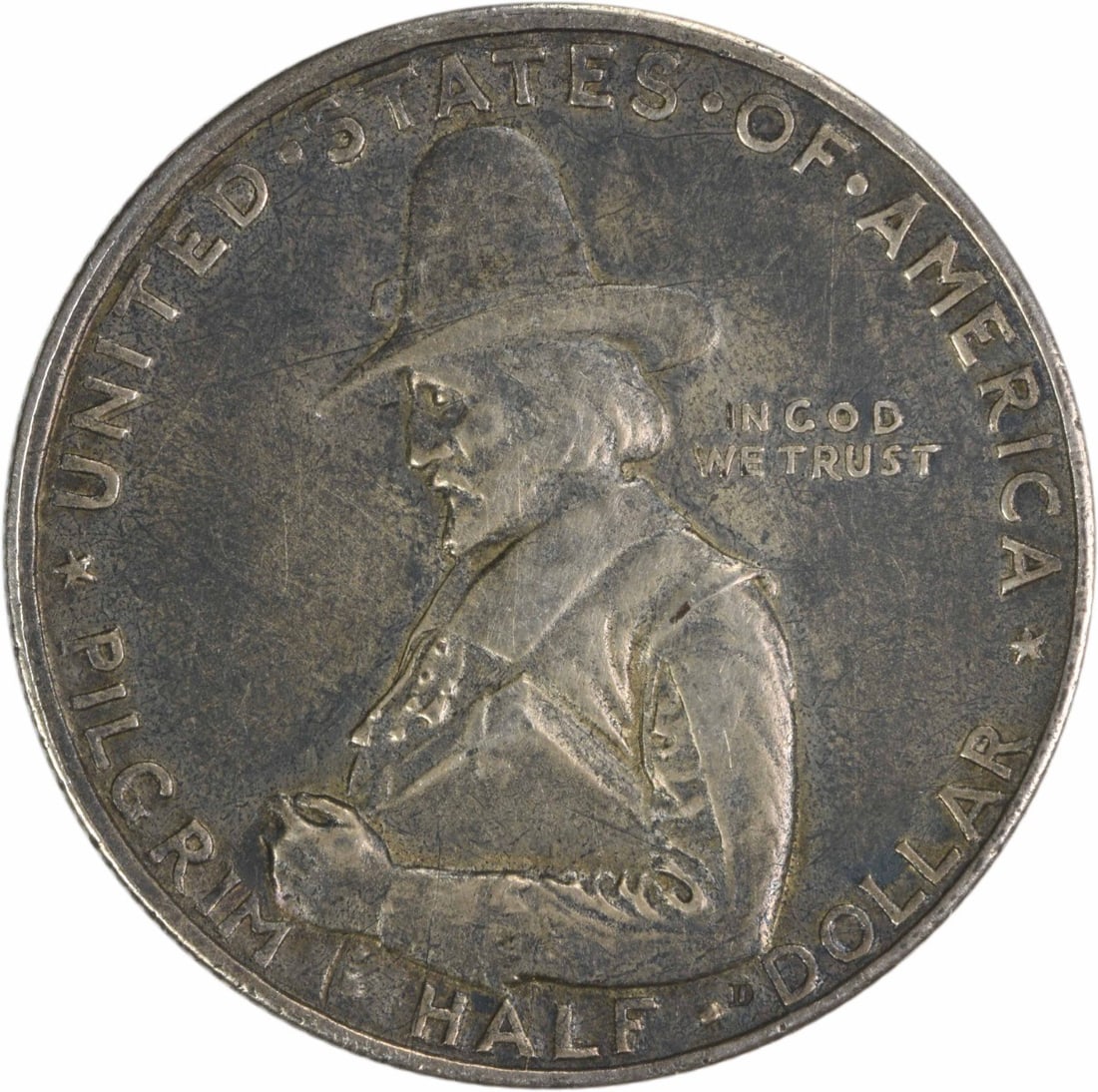 1920 Pilgrim Commemorative Silver Half Dollar (EF, Uncertified): 1920 Pilgrim Commemorative Silver Half Dollar (EF, Uncertified) Experience the rich history of America's Pilgrims with this stunning 1920 Commemorative Silver Half Dollar, certified in excellent condi