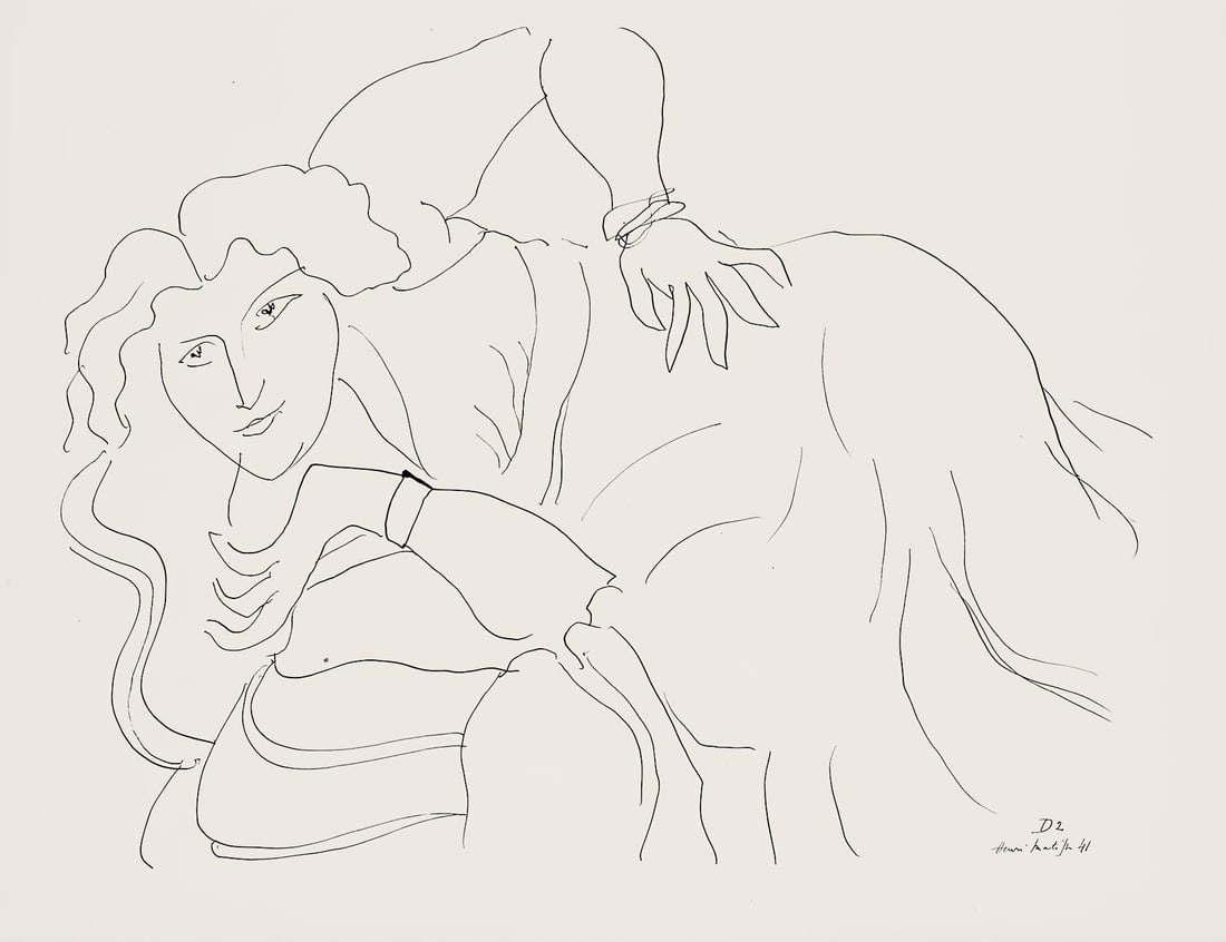 Henri Matisse, Srie D, var. 2 (Duthuit 9), Dessins, Thmes et variations, Lithograph: Henri Matisse, Srie D, var. 2 (Duthuit 9), Dessins, Thmes et variations, Lithograph A rare and exquisite lithograph from Henri Matisse's iconic series, Dessins, Thmes et Variations, this 1943 print sh