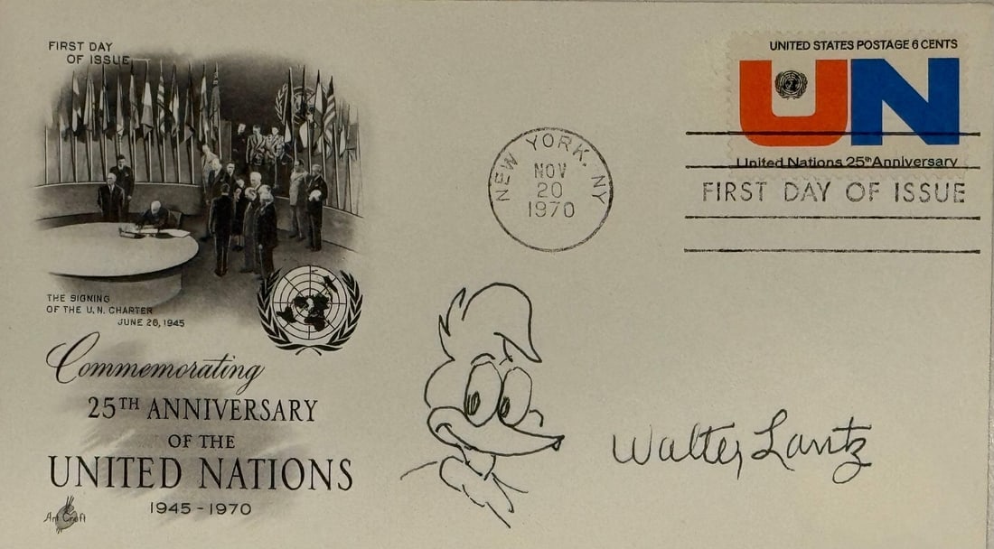 Walter Lantz Signed Woody Woodpecker First Day Cover Cartoonist Autograph (JSA): Walter Lantz Signed Woody Woodpecker First Day Cover Cartoonist Autograph (JSA) Get ready to add some zany fun to your collection with this rare and unique autograph from the legendary cartoonist behi