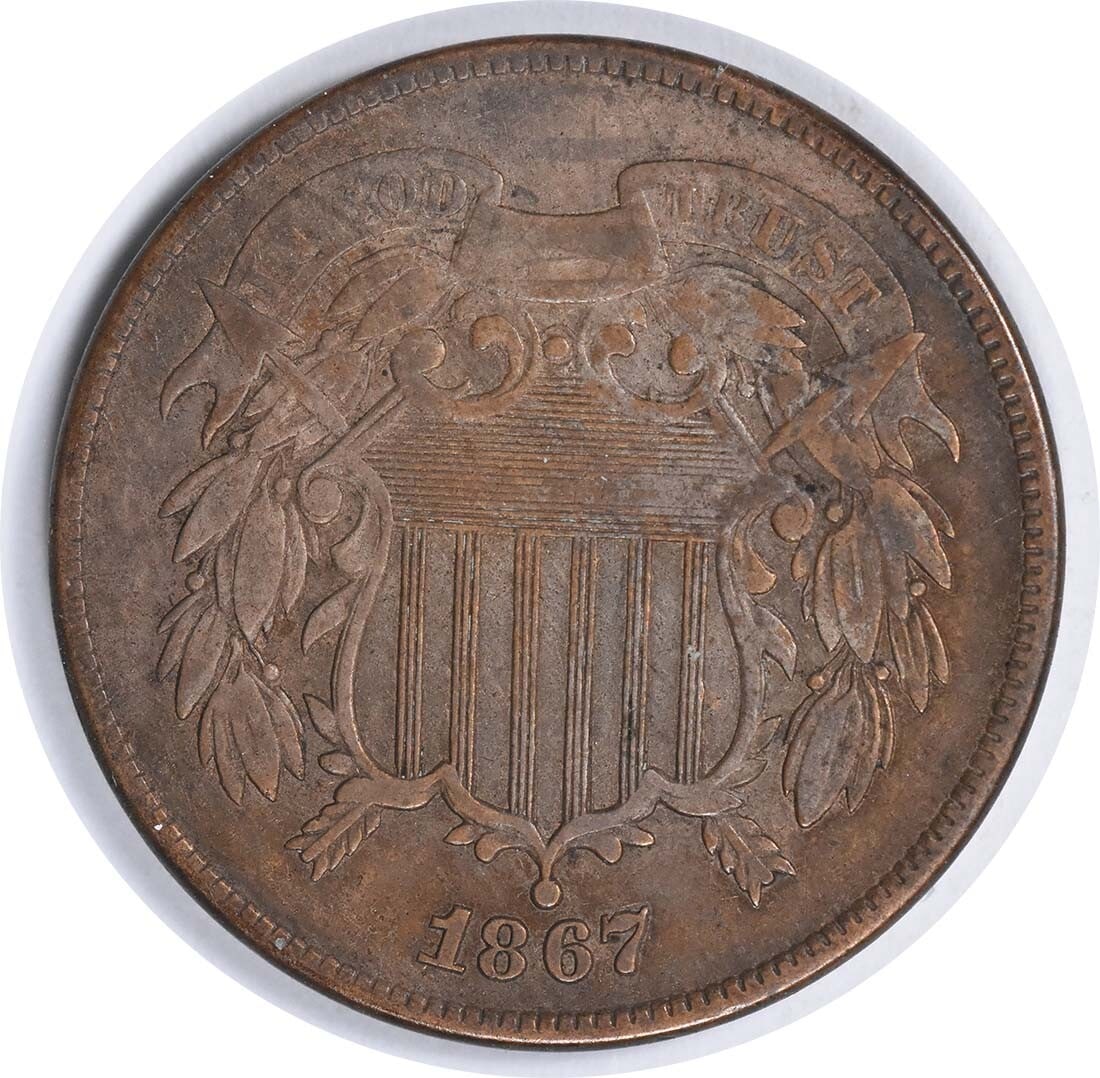 Uncertified 1867 Two Cent Piece DDO FS-101 F: Uncertified 1867 Two Cent Piece DDO FS-101 F A rare and historic find, this 1867 Two Cent Piece is one of the most iconic coins in American numismatics. With its striking bronze composition and James