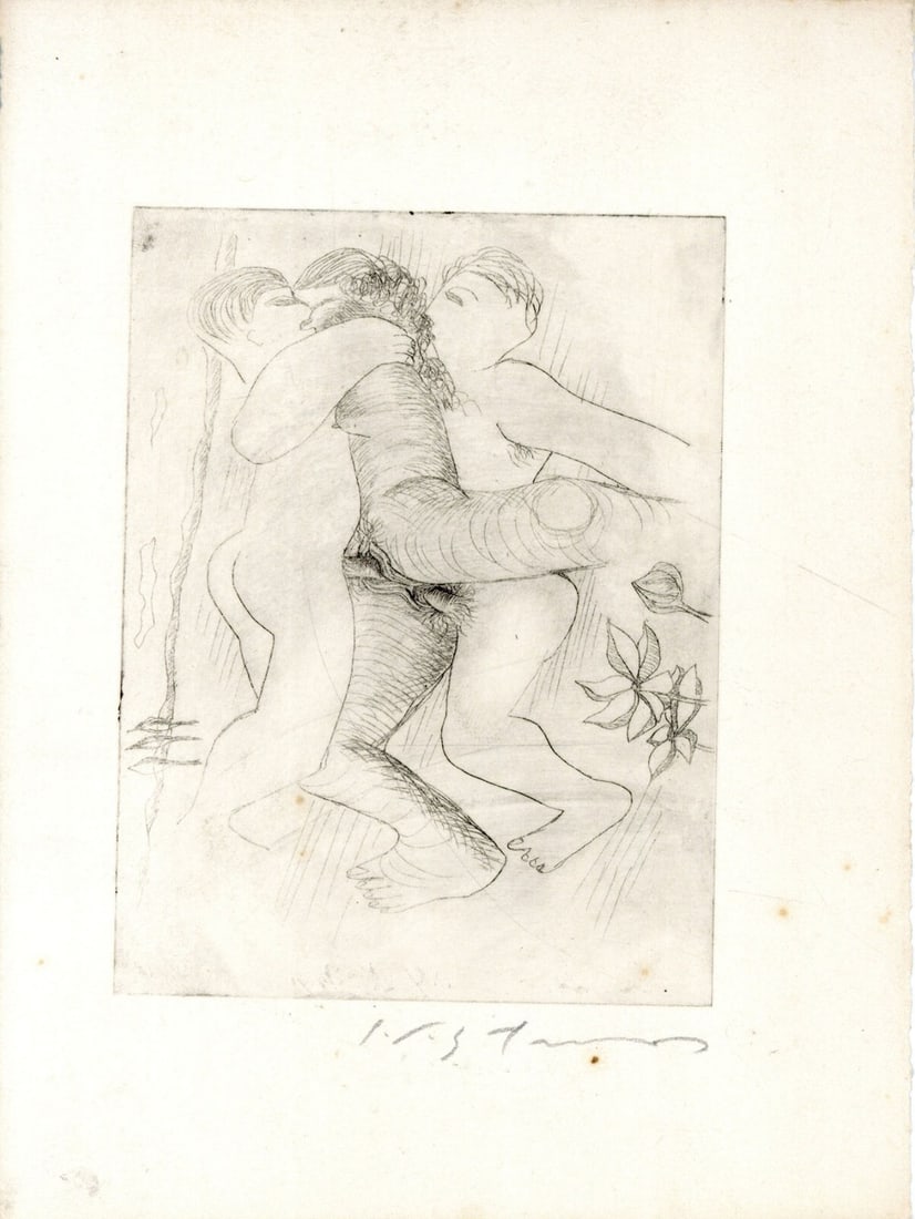 Naked Masuo Ikeda Japan Copperplate print Family Embracing Girl Boy: Naked Masuo Ikeda Japan Copperplate print Family Embracing Girl Boy Experience the beauty of traditional Japanese art with this stunning Copperplate print by renowned artist Masuo Ikeda, created in Ja