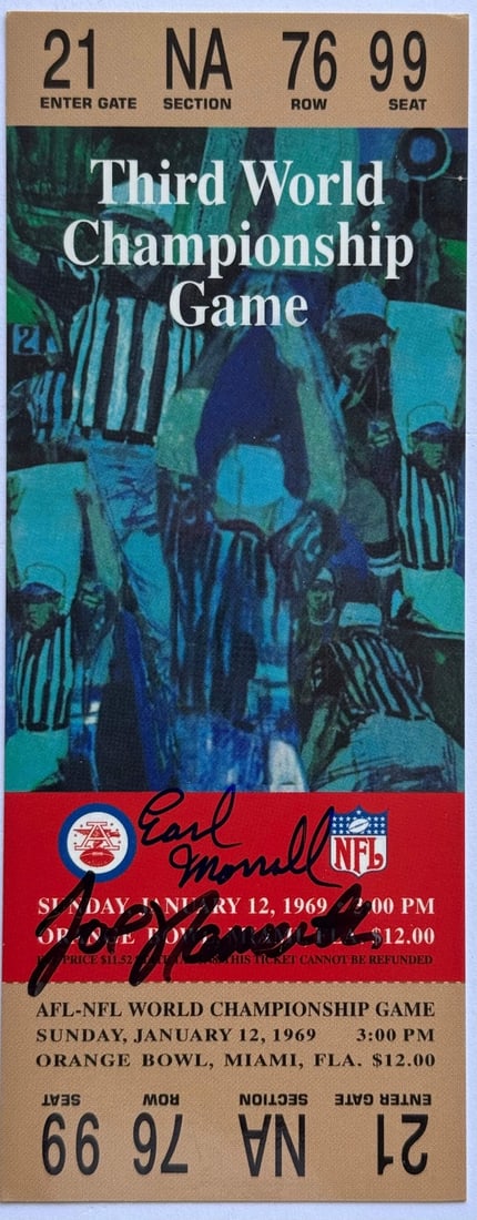 Ticket Joe Namath Earl Morrall Autographed Super Bowl III Reprint: Ticket Joe Namath Earl Morrall Autographed Super Bowl III Reprint Get ready to relive one of the greatest moments in Super Bowl history with this authentic Joe Namath Earl Morrall autographed ticket f