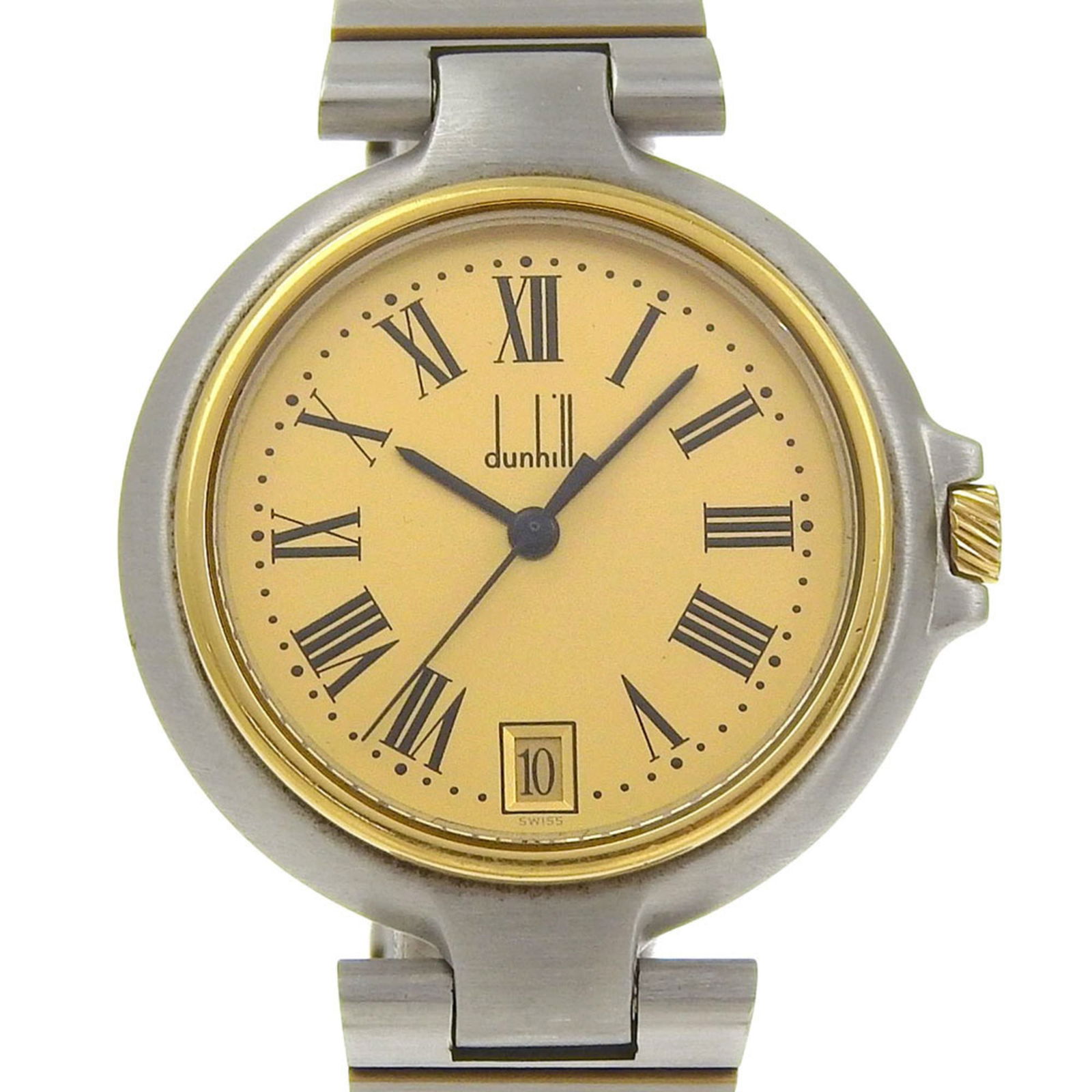 Wristwatch Dunhill: Wristwatch Dunhill A stunning Dunhill wristwatch, crafted from high-quality stainless steel, boasts a sleek 32mm gold-dial face that adds a touch of elegance to any outfit. With its durable stainless