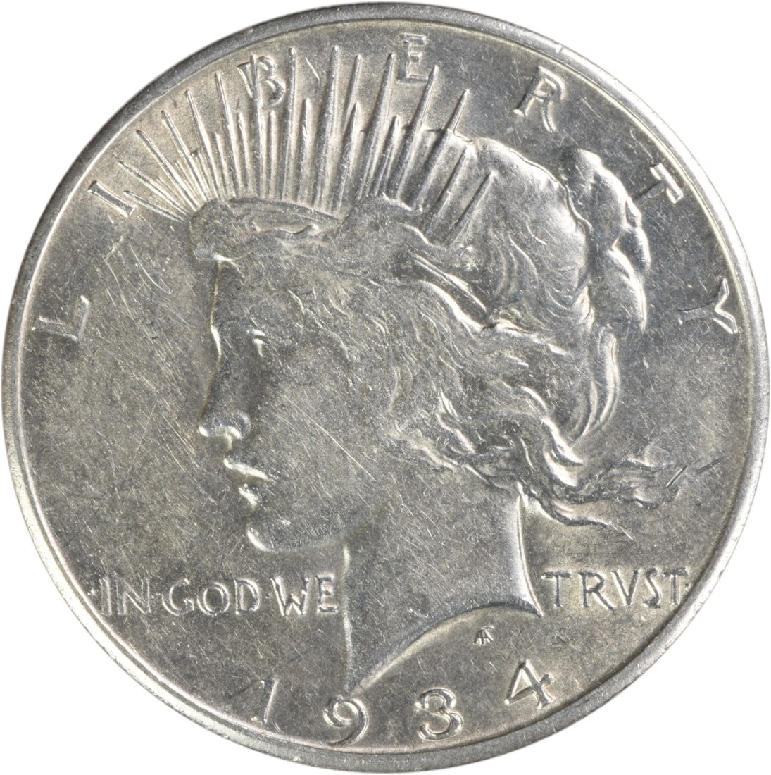 1934-S Peace Silver Dollar, AU Uncertified: 1934-S Peace Silver Dollar, AU Uncertified Experience the beauty of American numismatics with this 1934-S Peace Silver Dollar, certified as AU Uncertified and boasting a stunning circulated condition.