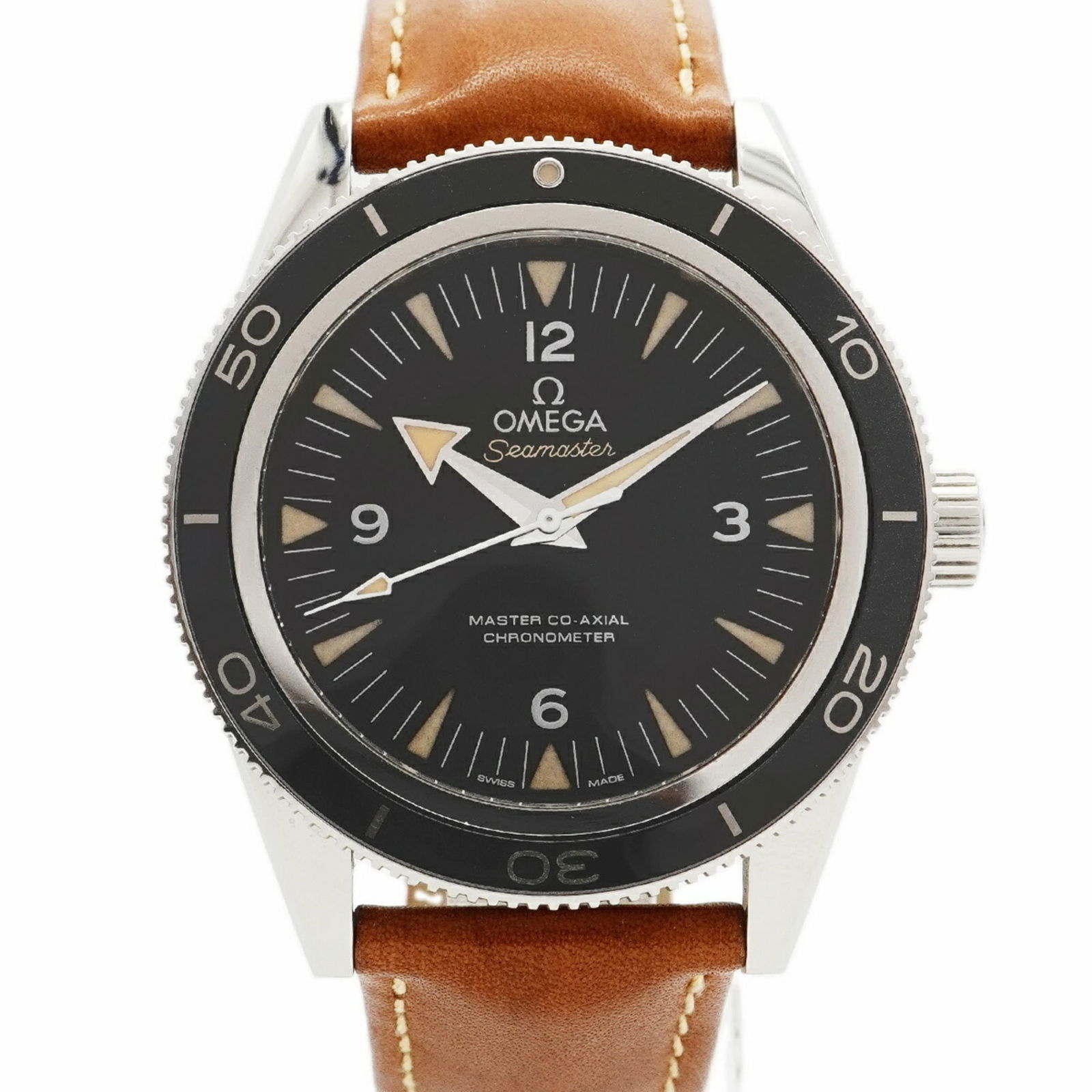 Wristwatch Omega: Wristwatch Omega A sleek and sophisticated timepiece, this Omega leather-strapped wristwatch boasts a classic 41mm black case, perfect for making a statement. With its durable construction and stylish
