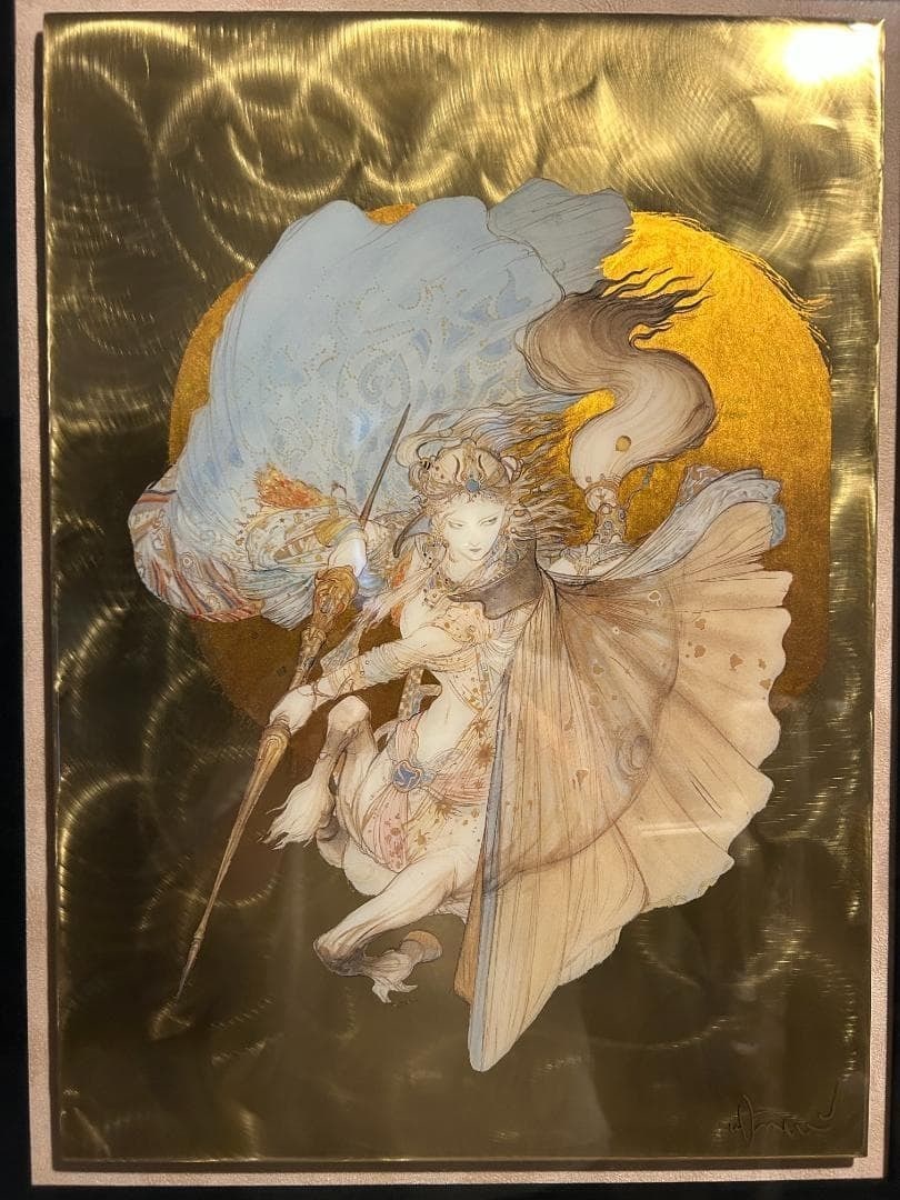 Yoshitaka Amano Signed Kishin Kitarinu Special Metal Gold Print FF COA: Yoshitaka Amano Signed Kishin Kitarinu Special Metal Gold Print FF COA Experience the dark fantasy world of Yoshitaka Amano, renowned for his striking artwork in films and video games, with this signe