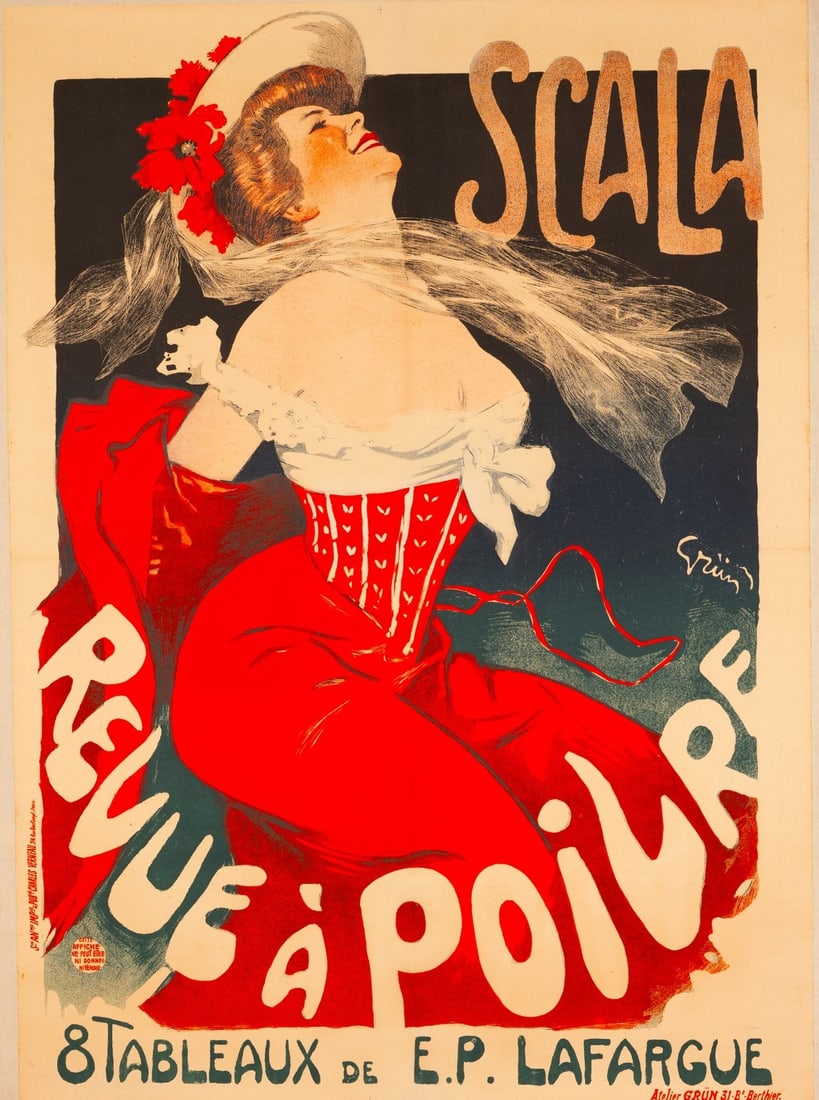 1904 Scala Revue A Poivre Jules-Alexandre Grun: 1904 Scala Revue A Poivre Jules-Alexandre Grun Experience the opulence of Art Nouveau in this stunning 1904 Scala Revue A Poivre poster, created by renowned artist Jules Grun. Featuring elegant illust