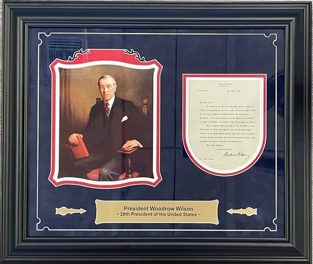 (JSA) Woodrow Wilson Autographed 6'x8' Princeton University Letter: (JSA) Woodrow Wilson Autographed 6'x8' Princeton University Letter A rare opportunity to own a piece of history, this 6'x8' Princeton University letter is signed by the 28th President of the United St