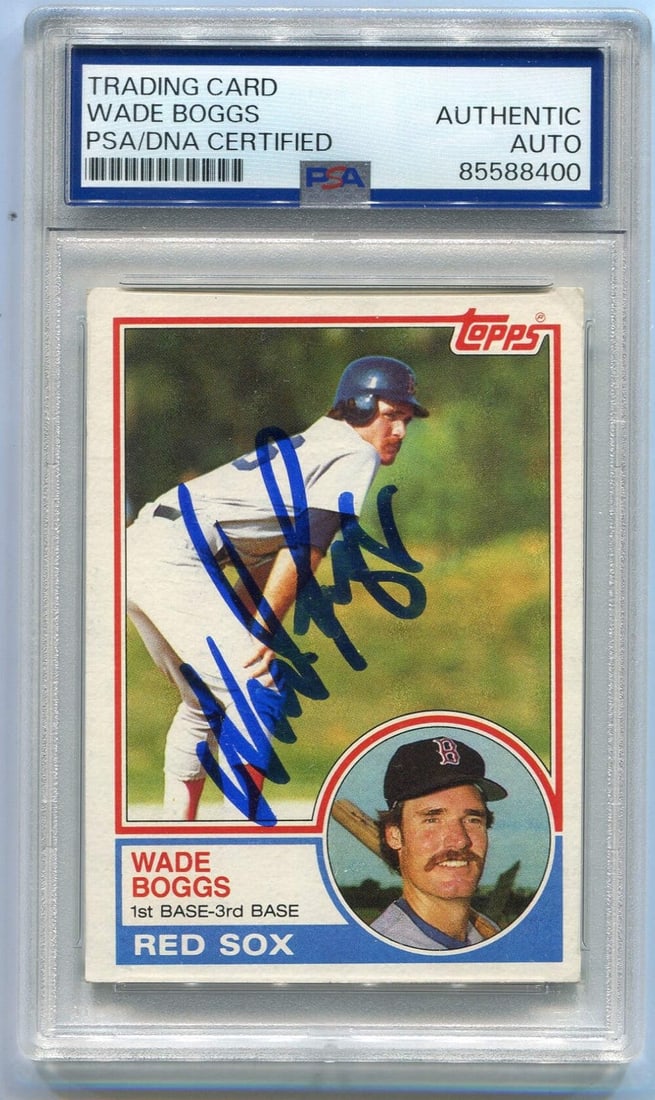 Certified Wade Boggs Autographed 1983 Topps RC #498 PSA/ DNA: Certified Wade Boggs Autographed 1983 Topps RC #498 PSA/ DNA Get ready to own a piece of baseball history with this certified, autographed 1983 Topps RC #498 card featuring the legendary Wade Boggs. A