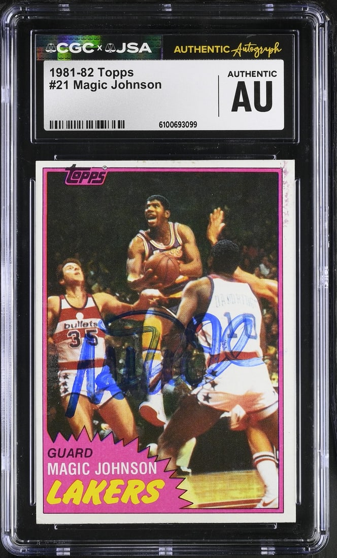 BA206487 Magic Johnson 1981-82 Topps Signed/ Autographed Card #21 CGC x JSA: BA206487 Magic Johnson 1981-82 Topps Signed/ Autographed Card #21 CGC x JSA Get ready to relive the magic of Magic Johnson's iconic 1981-82 season with this autographed Topps card, graded and authenti
