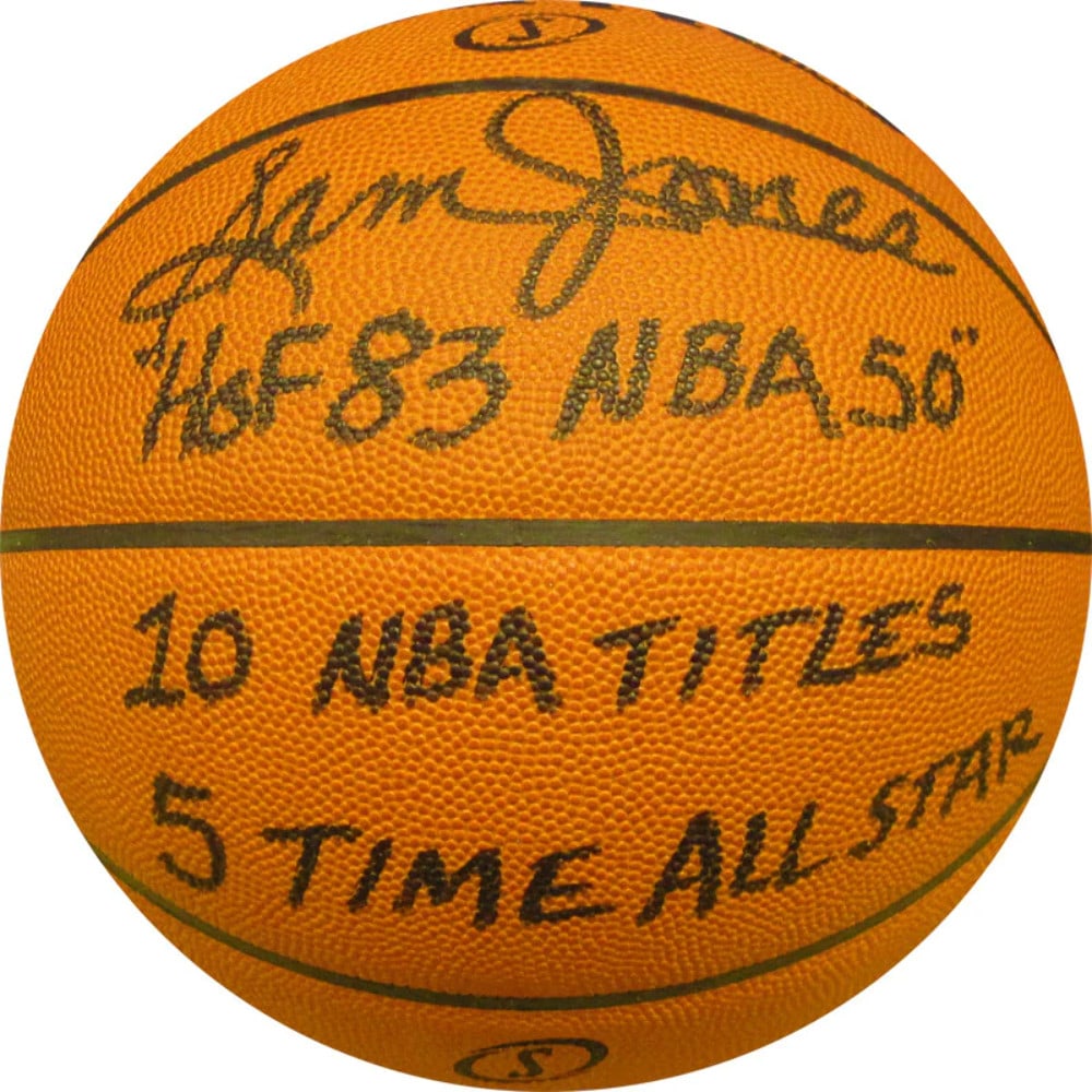 Basketball Sam Jones Autographed Leather: Basketball Sam Jones Autographed Leather Meet the ultimate collector's treasure - Sam Jones' autographed leather basketball, commemorating his illustrious career as a 10-time champion and 5-time All-S