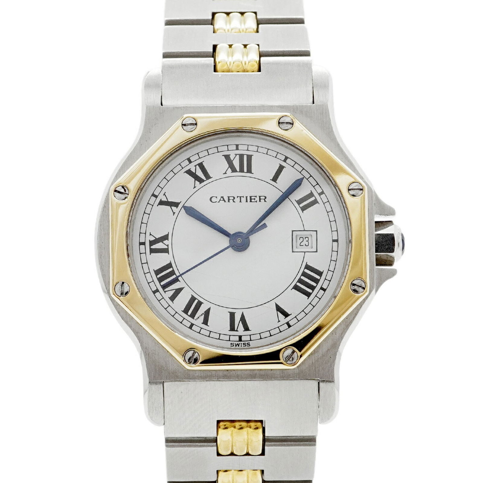 Wristwatch Cartier: Wristwatch Cartier A stunning Cartier wristwatch, crafted from durable stainless steel and yellow gold, boasts a sleek 29mm white dial that exudes timeless elegance. With its classic design and precis