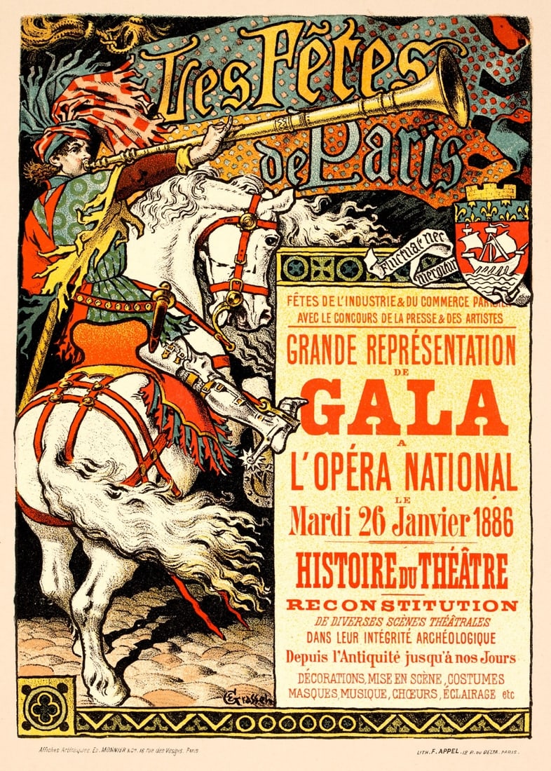 Les Fetes De Paris Eugene Grasset For Affiches Illustrees 1896 Stone Litho: Les Fetes De Paris Eugene Grasset For Affiches Illustrees 1896 Stone Litho Experience the iconic Art Nouveau style of Eugene Grasset with this rare 1896 poster from his 'Affiches Illustrees' series, f