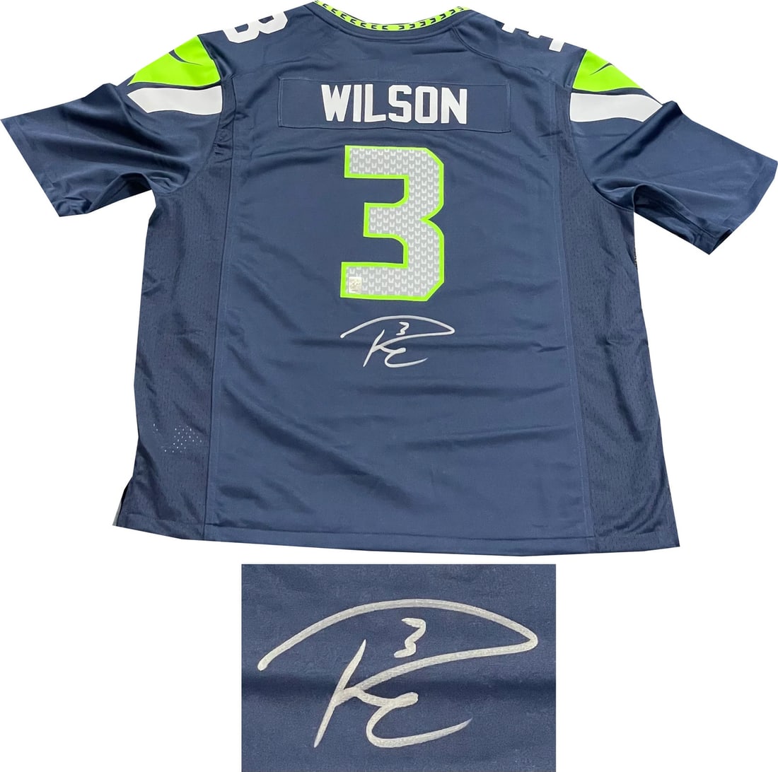 Russell Wilson Autographed Authentic Seattle Seahawks Jersey: Russell Wilson Autographed Authentic Seattle Seahawks Jersey Get ready to show off your Seahawks pride with the authentic autograph of Russell Wilson, signed directly on the back of this premium jerse