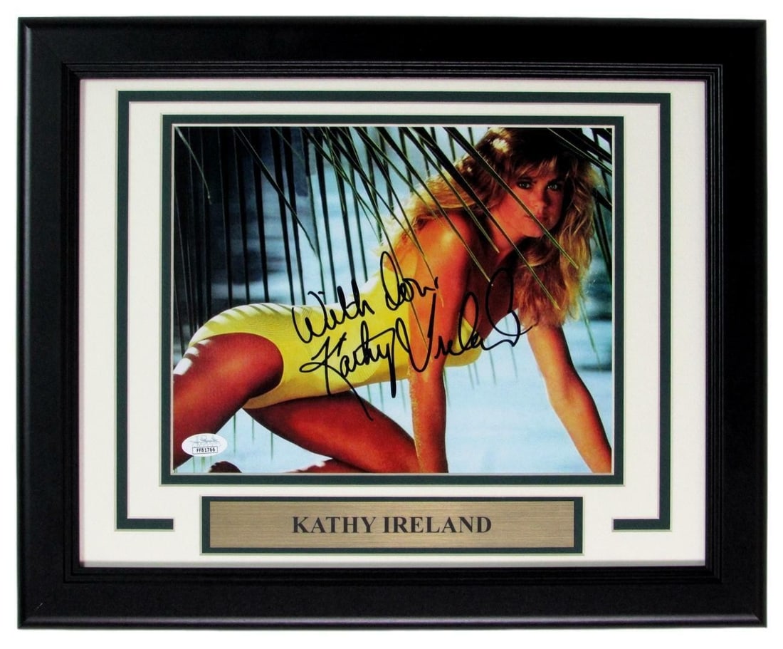 155607 Kathy Ireland Actress Signed/ Autographed 8x10 Photo Framed JSA: 155607 Kathy Ireland Actress Signed/ Autographed 8x10 Photo Framed JSA Meet the iconic actress who captured America's heart, Kathy Ireland! This stunning 8x10 photo is signed by the beloved actress an