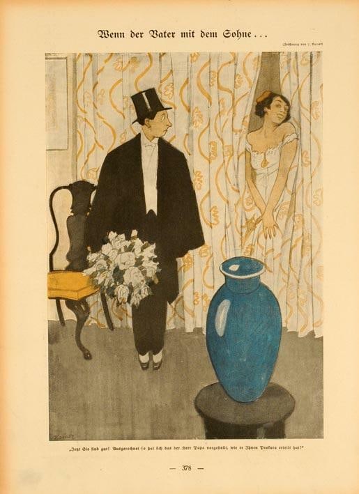 Kainer 1913 Simplicissimus Costume on Linen: Kainer 1913 Simplicissimus Costume on Linen Experience the elegance of Art Nouveau fashion with this rare 1913 Kainer Simplicissimus costume poster, printed on high-quality linen. Measuring just 11 in