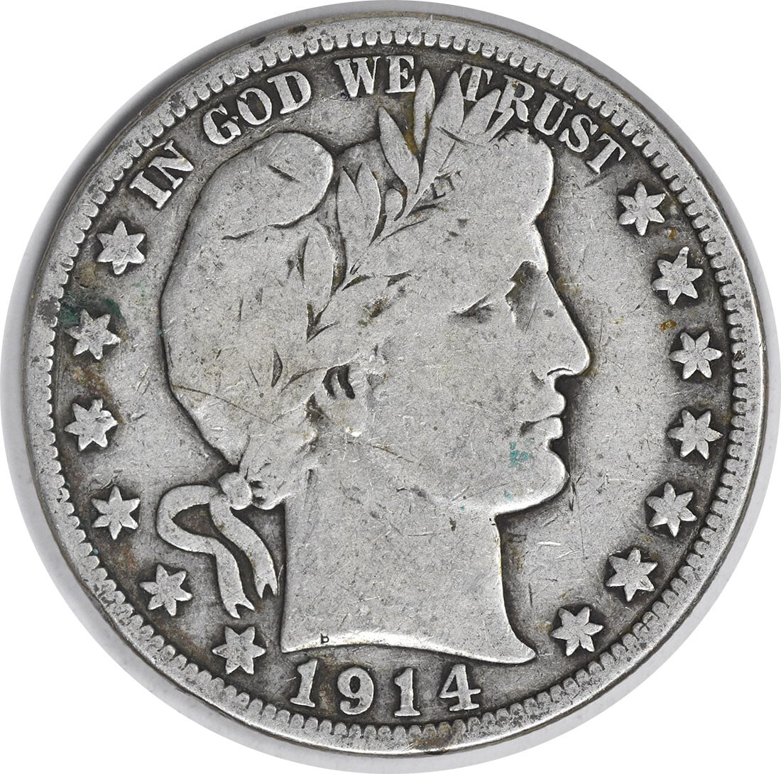 Uncertified 1914 Barber Silver Half Dollar VG: Uncertified 1914 Barber Silver Half Dollar VG A rare and beautiful piece of American history, this 1914 Barber Silver Half Dollar is a stunning example of the iconic design that has captivated collect
