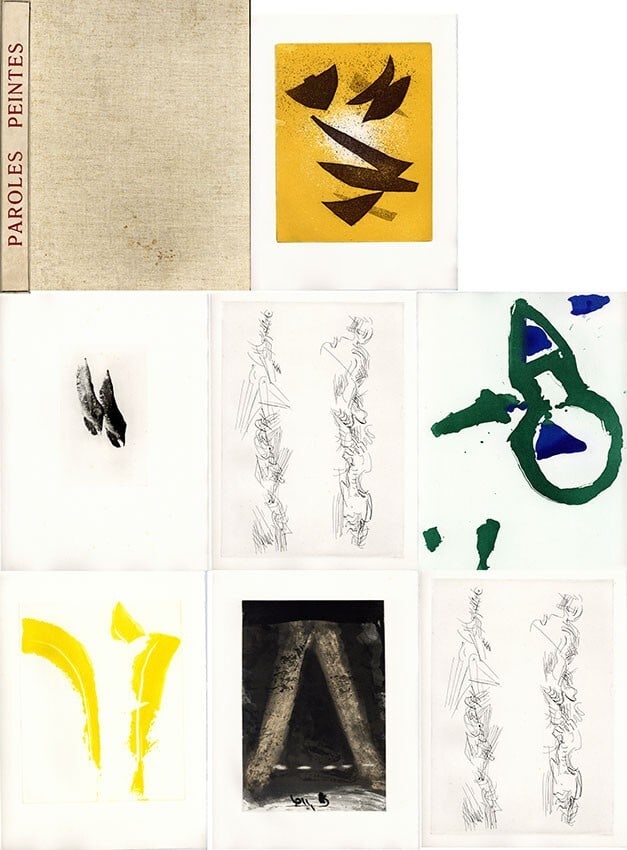 1970 "Paroles Paintes IV" French edition Limited 100 Yellow 7 prints: 1970 "Paroles Paintes IV" French edition Limited 100 Yellow 7 prints Experience the vibrant colors and traditional craftsmanship of Japanese woodblock printing with this 1970 limited edition print, "P