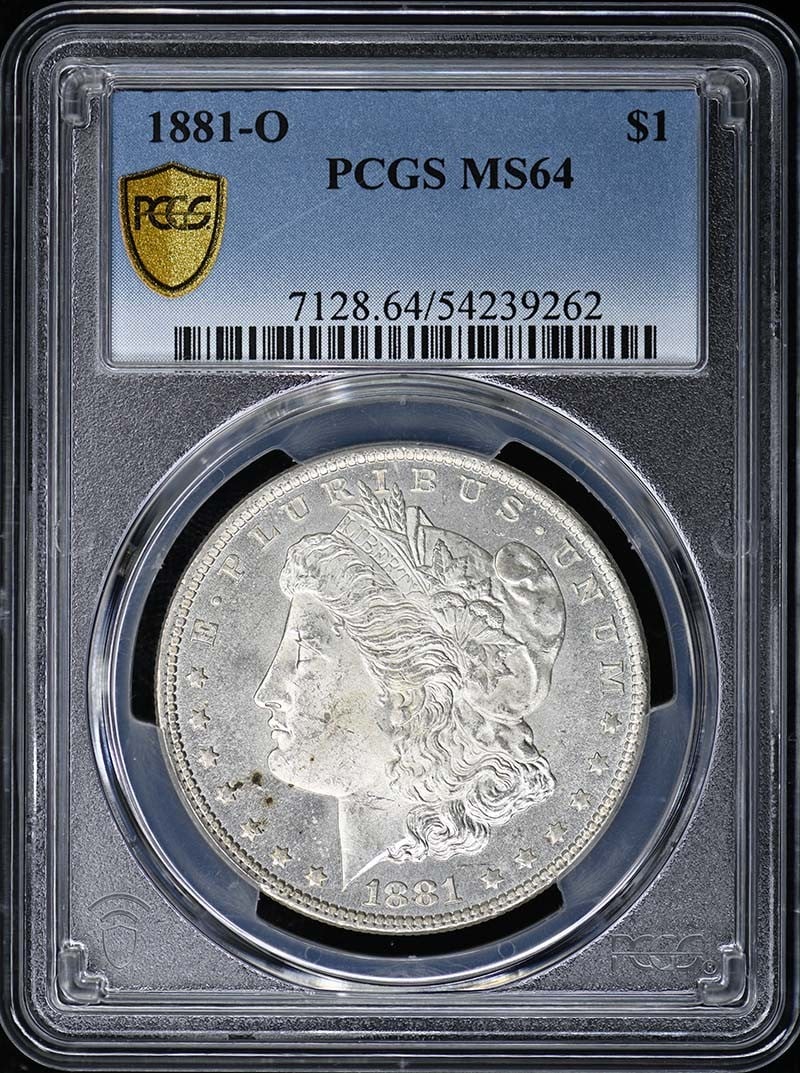 1881-O $1 Morgan Dollar MS64 (PCGS): 1881-O $1 Morgan Dollar MS64 (PCGS) A stunning example of early American currency, this 1881-O $1 Morgan Dollar is certified MS64 by PCGS and boasts a pristine uncirculated condition. As one of the ra