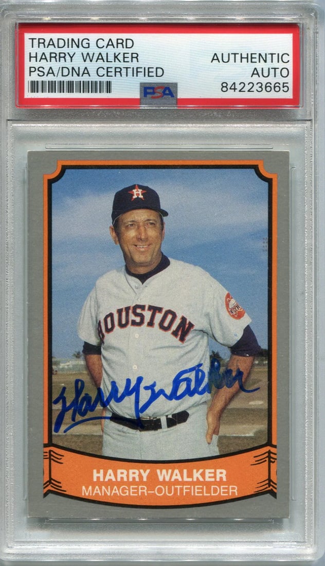 (PSA) Harry Walker Autographed 1989 Pacific Card #190: (PSA) Harry Walker Autographed 1989 Pacific Card #190 A rare opportunity to own a piece of baseball history, this 1989 Pacific Card #190 is signed by the legendary Harry Walker in sharpie across the f