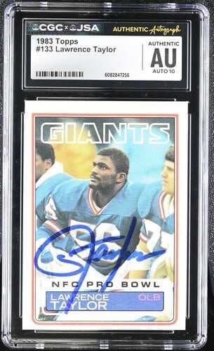 BA202307 1983 Topps Lawrence Taylor CGC x JSA Auth Signed/ Auto Boxing Card: BA202307 1983 Topps Lawrence Taylor CGC x JSA Auth Signed/ Auto Boxing Card Get ready to relive the glory days of football with this incredible autographed card featuring the legendary Lawrence Taylor