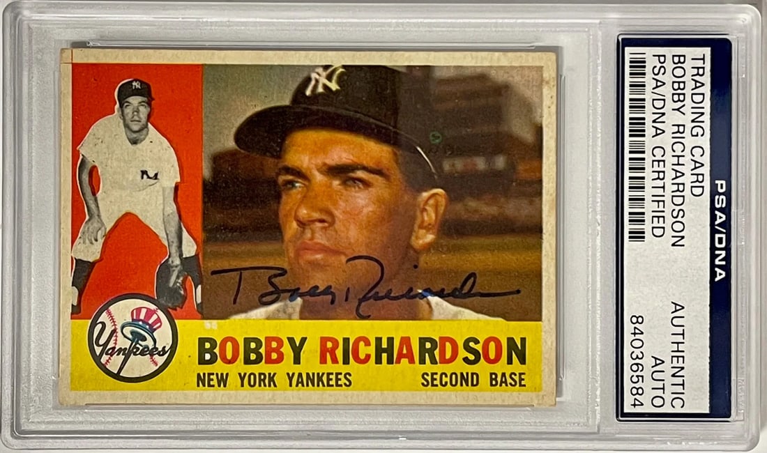 (PSA) Bobby Richardson Autographed 1960 Topps Card #405: (PSA) Bobby Richardson Autographed 1960 Topps Card #405 Experience the nostalgia of baseball history with this rare and authentic 1960 Topps card featuring Bobby Richardson, signed by the legendary se
