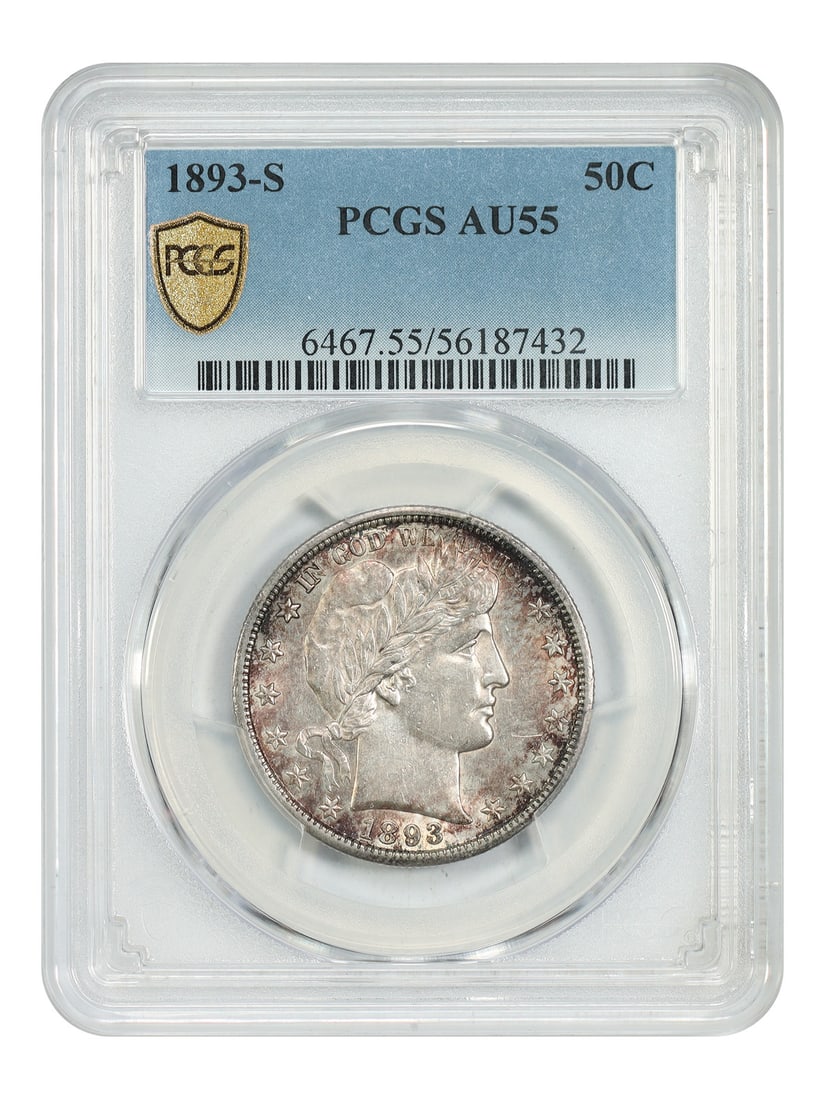 1893-S 50C PCGS AU55 - Barber Half Dollar Scarce Date: 1893-S 50C PCGS AU55 - Barber Half Dollar Scarce Date Rarity seekers, rejoice! This 1893-S Barber Half Dollar is a scarce date that will add depth to any collection. With its PCGS AU55 grade and circu
