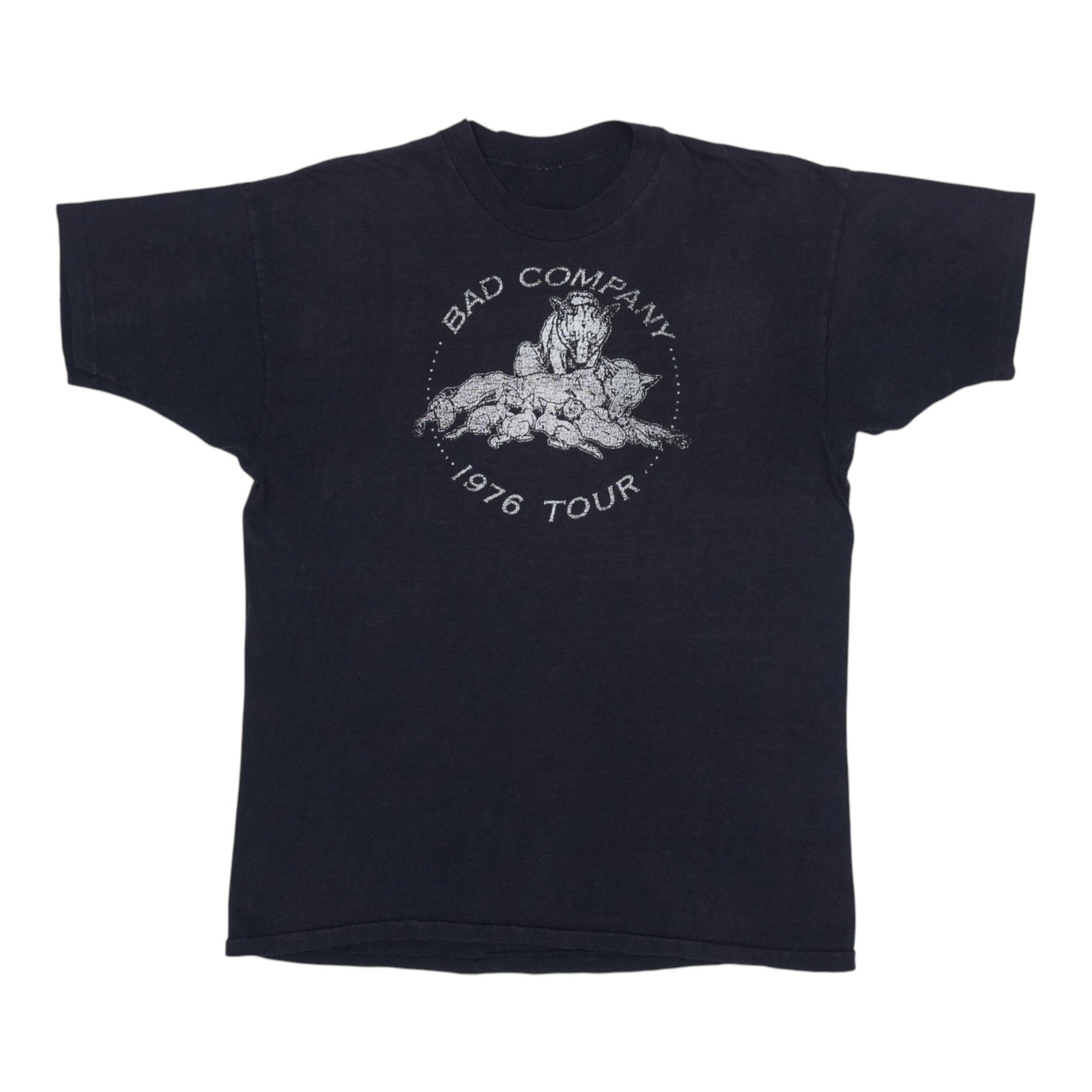 Bad Company Tour Shirt (1976): Bad Company Tour Shirt (1976) Get ready to rock with this authentic 1976 Bad Company Tour Shirt, made from 100% cotton and boasting a classic black design that's still iconic today. Measuring 20" acro