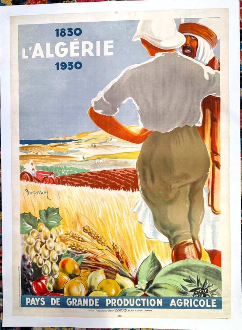 Dor L'Algerie French Colonial Poster Printed In 1930 By Henri: Dor L'Algerie French Colonial Poster Printed In 1930 By Henri Experience the vibrant colors and exotic charm of 1930s French colonial Algeria with this rare poster, printed by renowned artist Henri Do