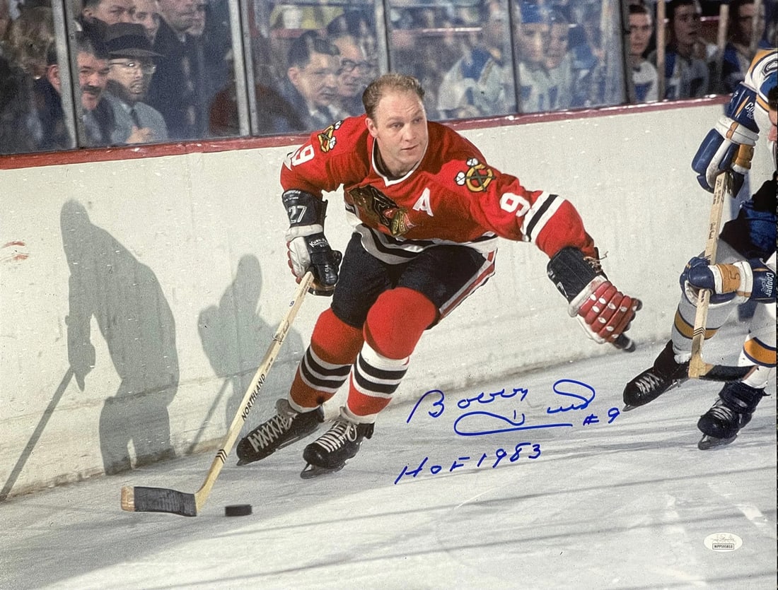 (JSA) Bobby Hull Autographed 16x20 Hockey Photo: (JSA) Bobby Hull Autographed 16x20 Hockey Photo Get ready to own a piece of hockey history with this incredible autographed photo of the legendary Bobby Hull, signed across the front in silver sharpie